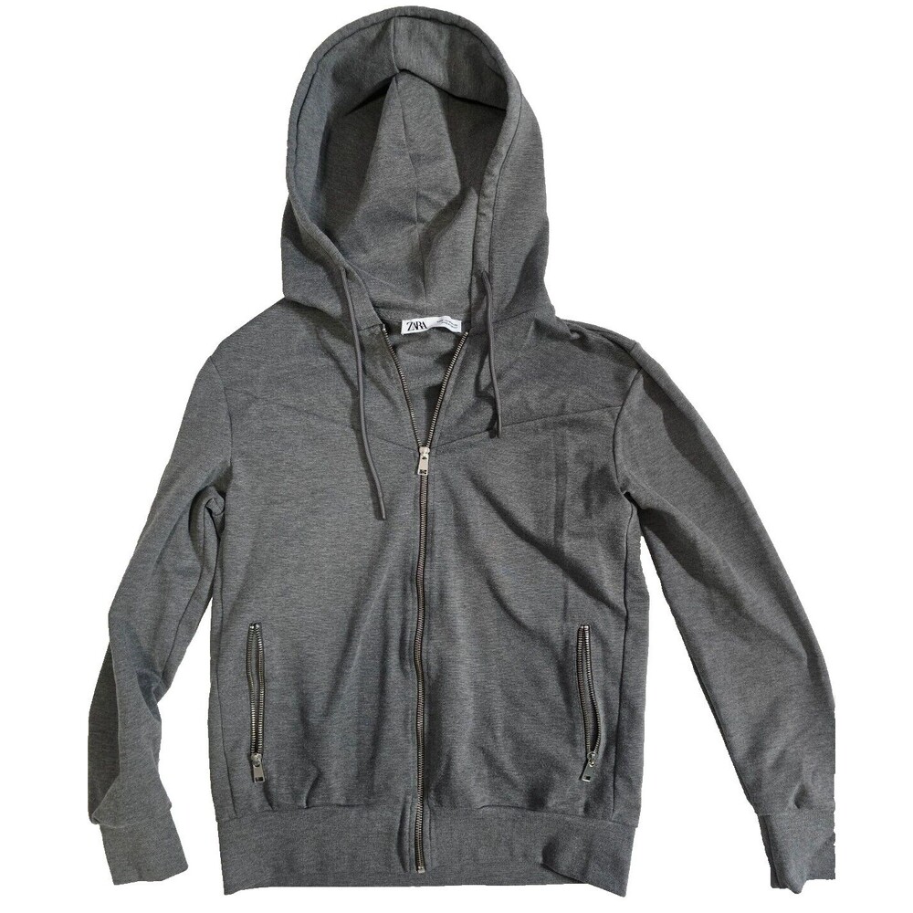 Zara Grey Hooded Full Zip Men's Jacket Size M